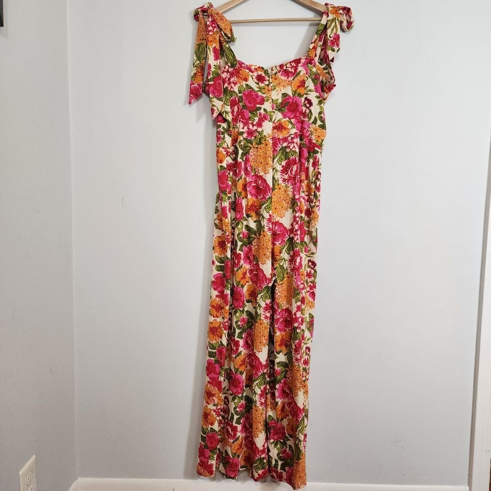 Flying Tomato Bonfire Weekends Linen Cotton Floral Wide Leg Jumpsuit Size Large - Picture 2 of 16